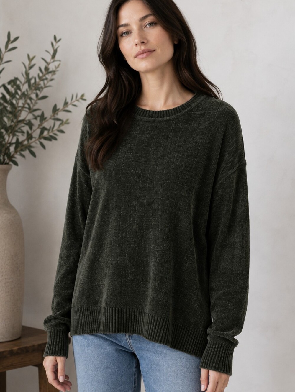 Croft & Barrow Olive Green Chenille Textured Knit Sweater Size XL